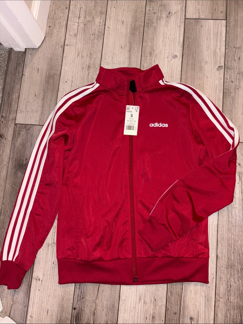 NWT adidas women’s Red Track Jacket with White 3-Stripes